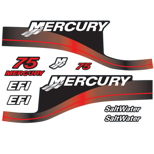 Mercury 2-Stroke EFI 75hp SaltWater Outboard Cowling Cover Sticker Set Red Replacement - Image 1 - XRmarine