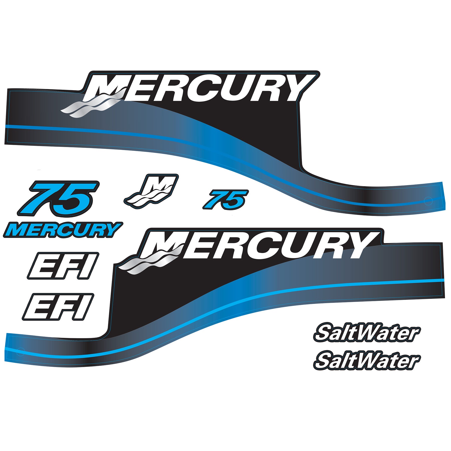Mercury 2-Stroke EFI 75hp SaltWater Outboard Cowling Cover Sticker Set Blue Replacement - Image 1 - XRmarine