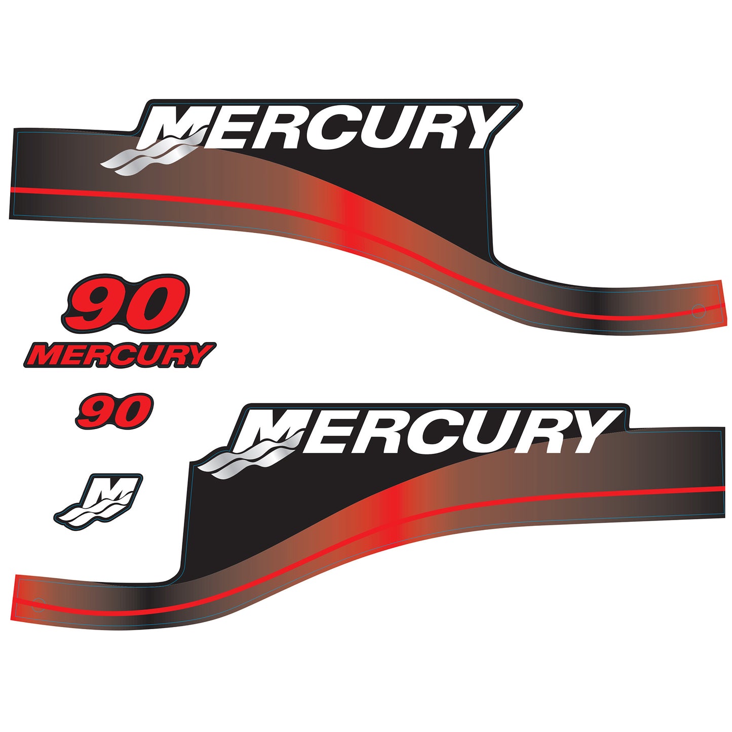 Mercury 2-Stroke 90hp Outboard Motors Cowling Cover Sticker Set Red Replacement - Image 1 - XRmarine