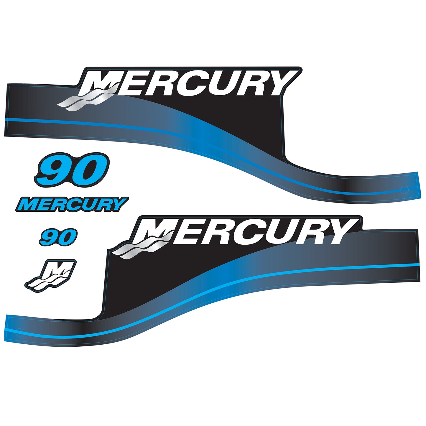 Mercury 2-Stroke 90hp Outboard Motors Cowling Cover Sticker Set Blue Replacement - Image 1 - XRmarine
