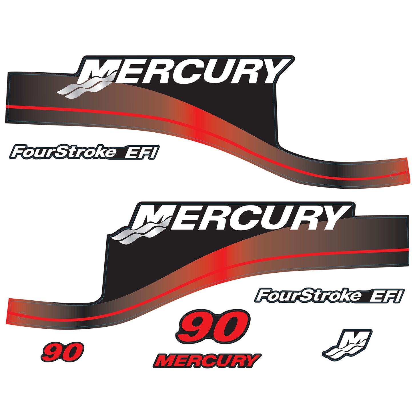Mercury 4-Stroke EFI 90hp Outboard Motors Cowling Cover Sticker Set Red Replacement - Image 1 - XRmarine