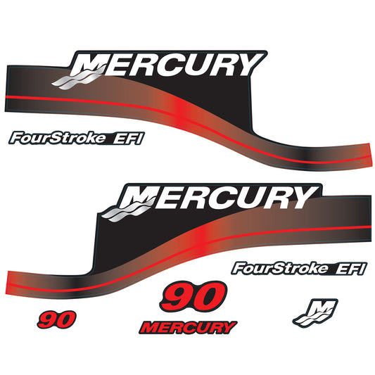 Mercury 4-Stroke EFI 90hp Outboard Motors Cowling Cover Sticker Set Red Replacement - Image 1 - XRmarine