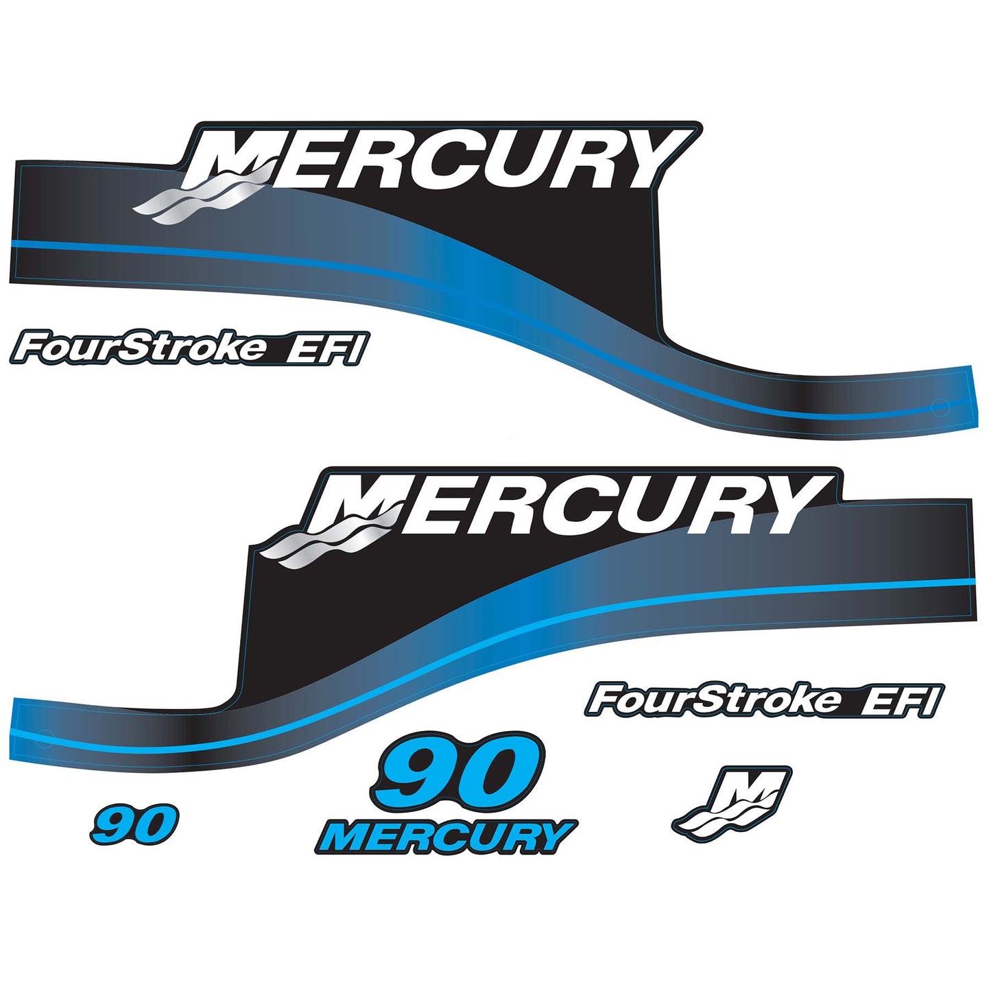 Mercury 4-Stroke EFI 90hp Outboard Motors Cowling Cover Sticker Set Blue Replacement - Image 1 - XRmarine