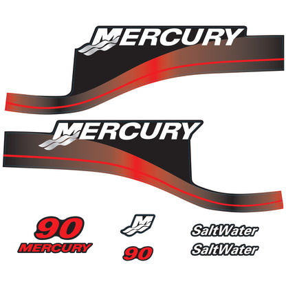 Mercury 2-Stroke 90hp SaltWater Outboard Cowling Cover Sticker Set Red Replacement - Image 3 - XRmarine