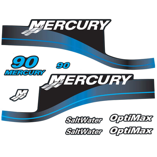 Mercury 2-Stroke 90hp SaltWater Outboard Cowling Cover Sticker Set Blue Replacement - Image 1 - XRmarine