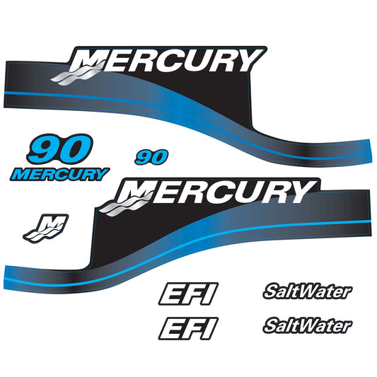 Mercury 2-Stroke 90hp SaltWater Outboard Cowling Cover Sticker Set Blue Replacement - Image 2 - XRmarine