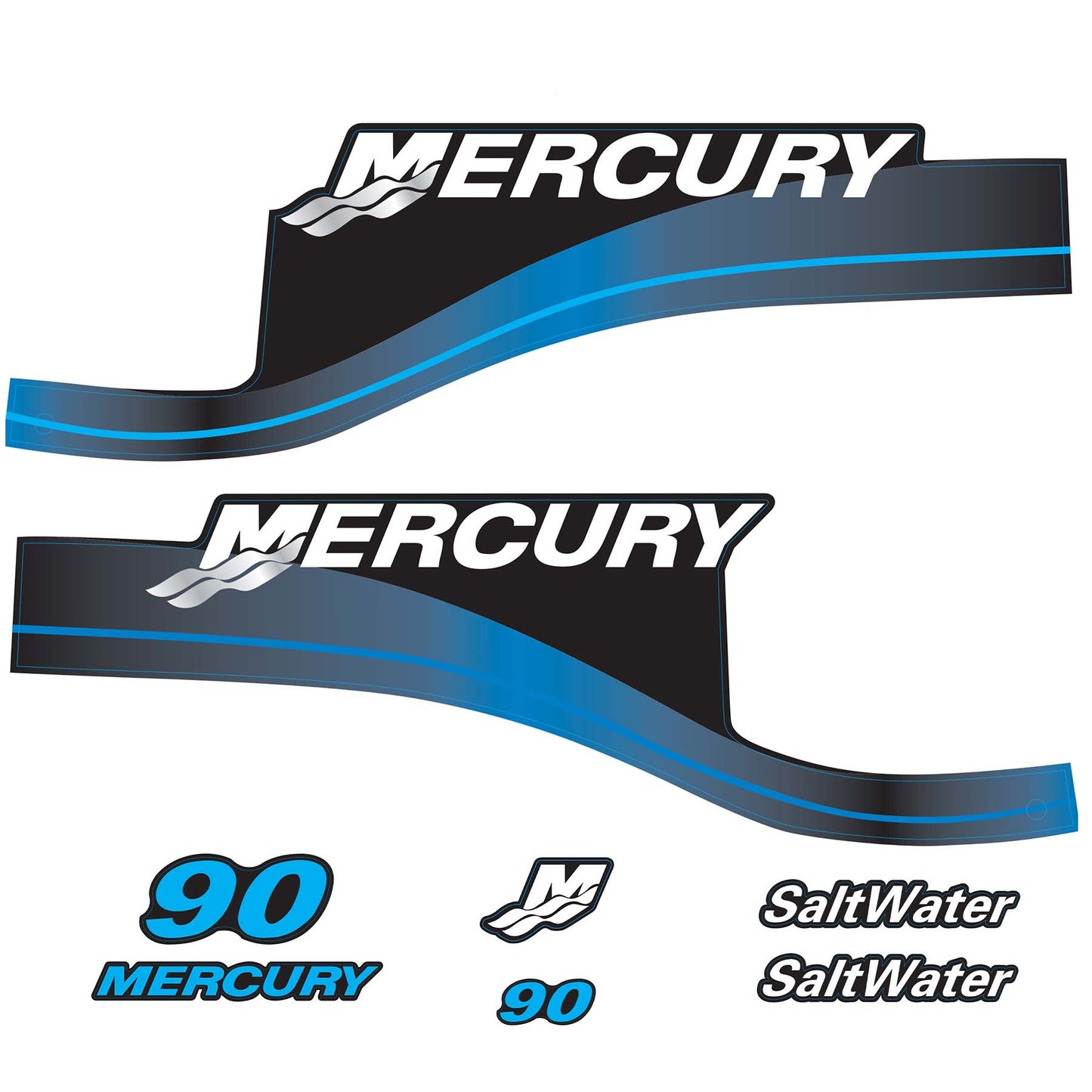 Mercury 2-Stroke 90hp SaltWater Outboard Cowling Cover Sticker Set Blue Replacement - Image 3 - XRmarine