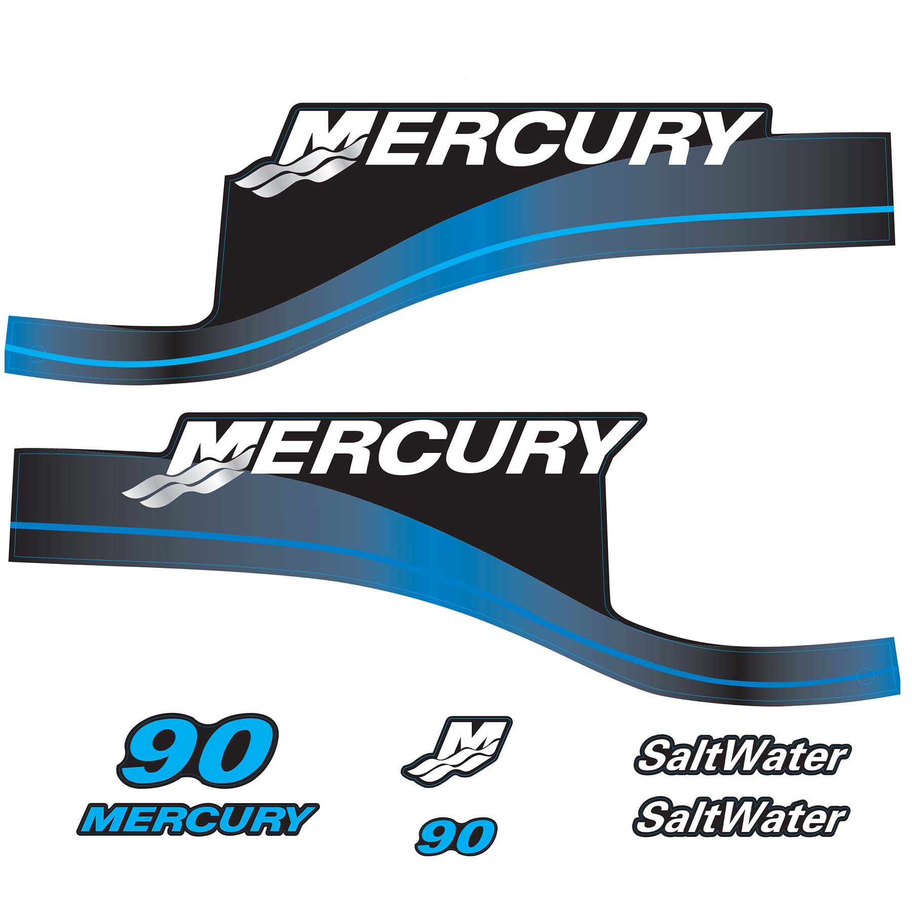 Mercury 2-Stroke 90hp SaltWater Outboard Cowling Cover Sticker Set Blue Replacement - Image 3 - XRmarine