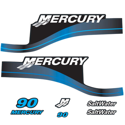 Mercury 2-Stroke 90hp SaltWater Outboard Cowling Cover Sticker Set Blue Replacement - Image 3 - XRmarine