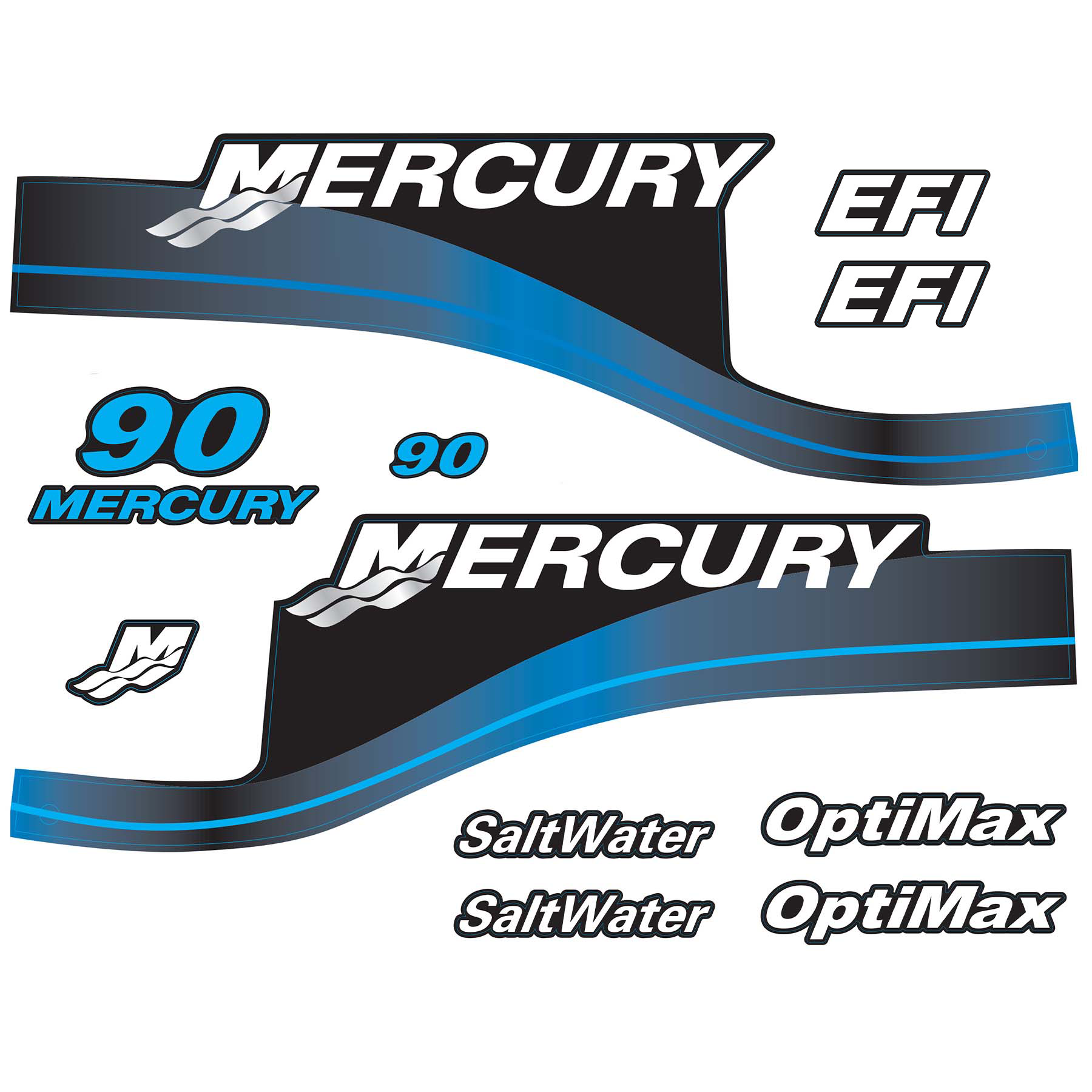 Mercury 2-Stroke 90hp SaltWater Outboard Cowling Cover Sticker Set Blue Replacement - Image 4 - XRmarine