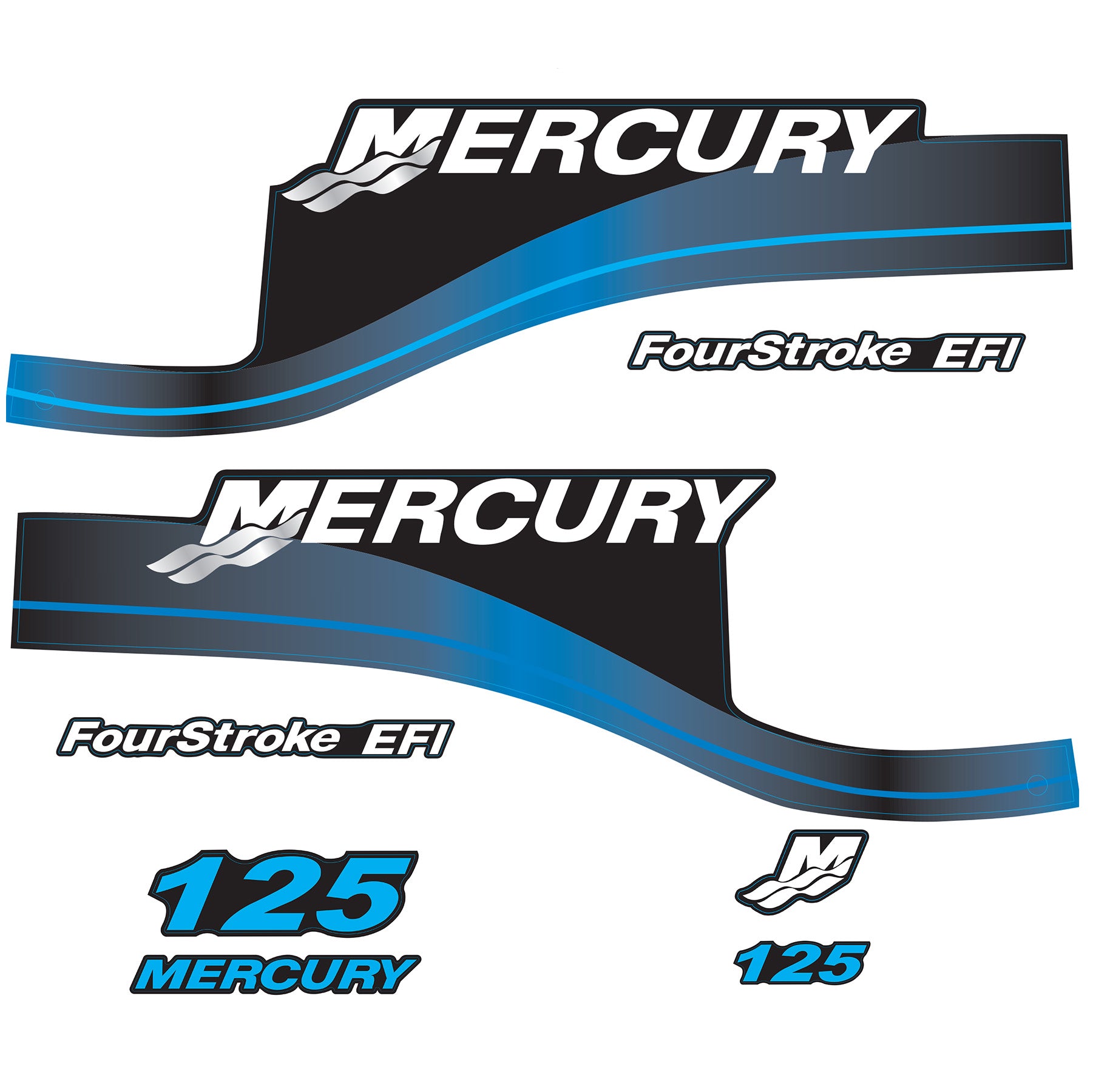 Mercury 4-Stroke EFI 125hp Outboard Motors Cowling Cover Sticker Set Blue Replacement - Image 1 - XRmarine