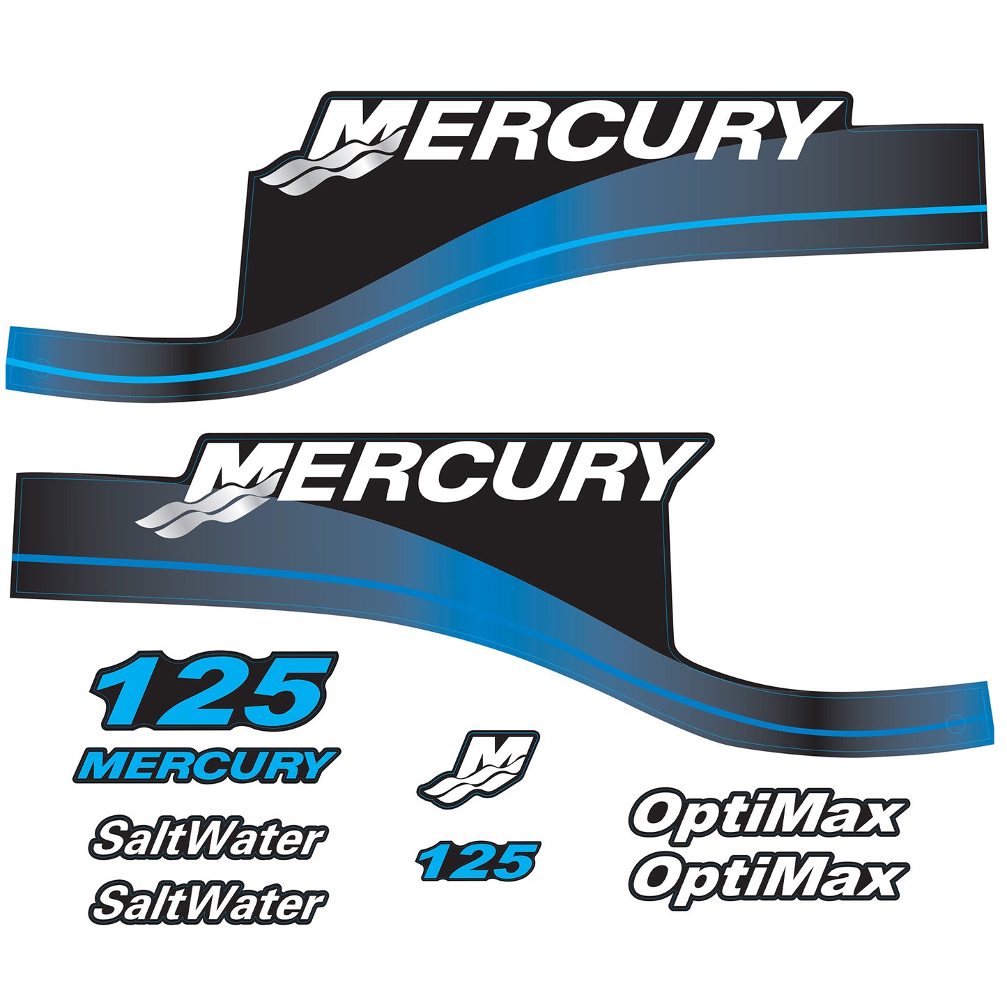 Mercury 2-Stroke 125hp SaltWater Optimax Outboard Cowling Cover Sticker Blue Replacement - Image 1 - XRmarine