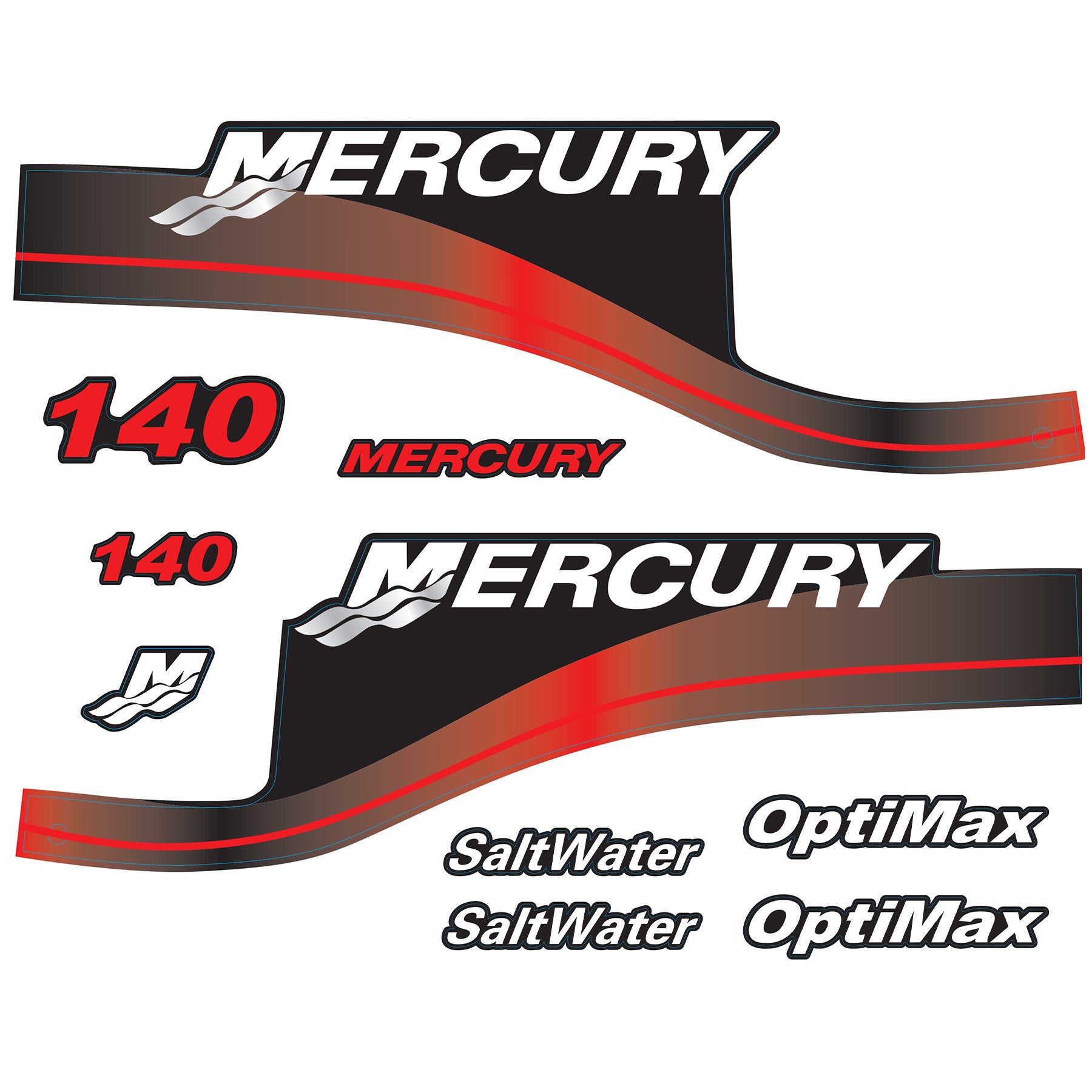 Mercury 2-Stroke 140hp SaltWater Outboard Cowling Cover Sticker Set Red Replacement - Image 1 - XRmarine