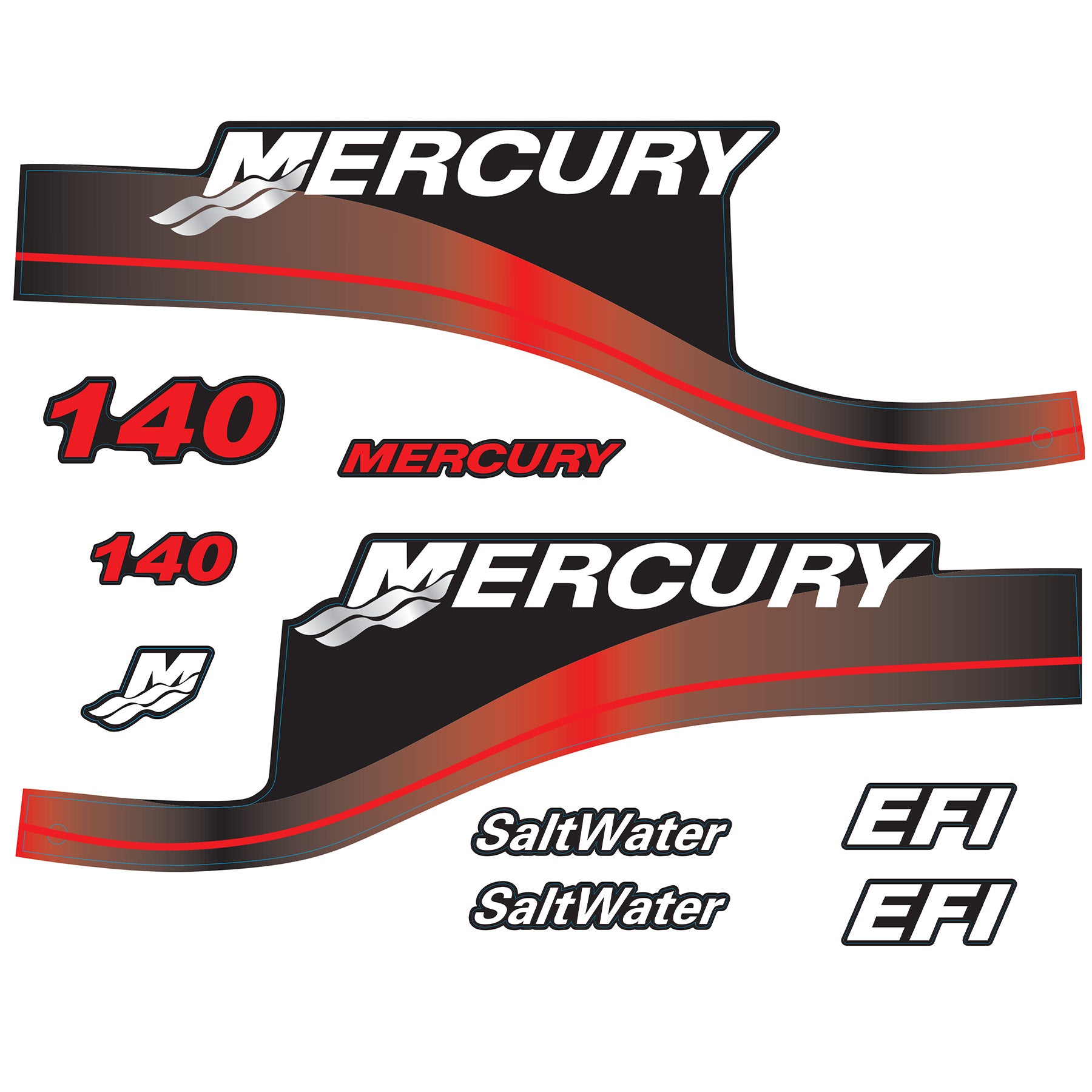 Mercury 2-Stroke 140hp SaltWater Outboard Cowling Cover Sticker Set Red Replacement - Image 2 - XRmarine