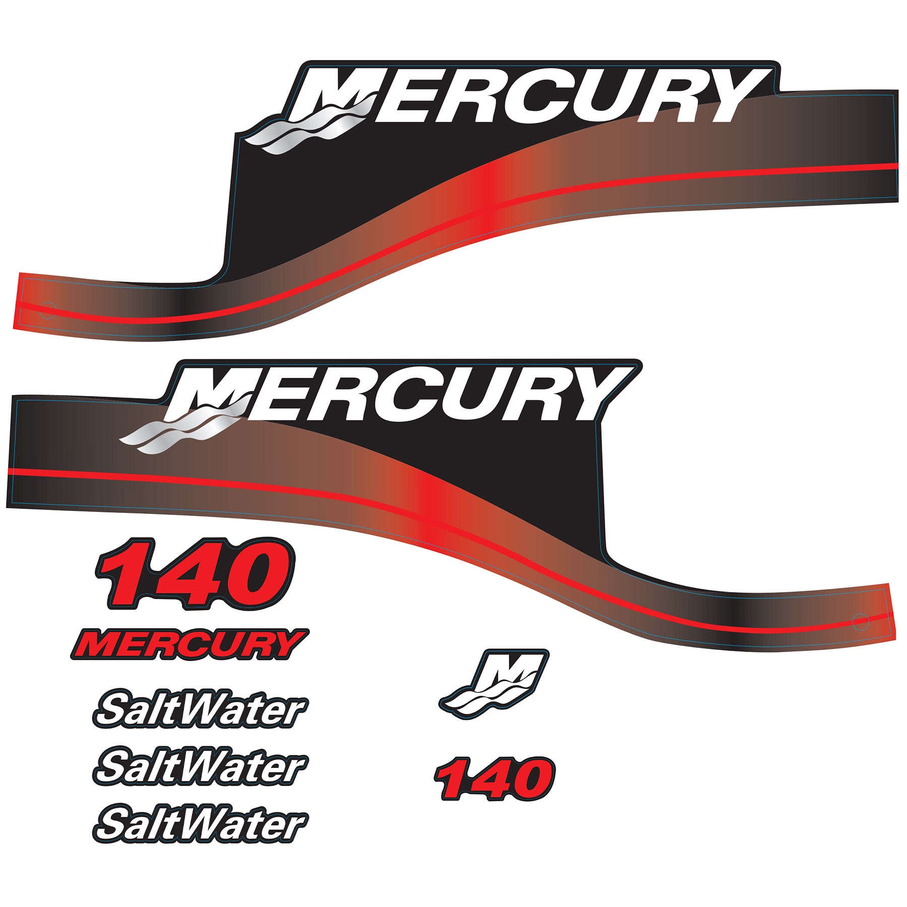 Mercury 2-Stroke 140hp SaltWater Outboard Cowling Cover Sticker Set Red Replacement - Image 3 - XRmarine