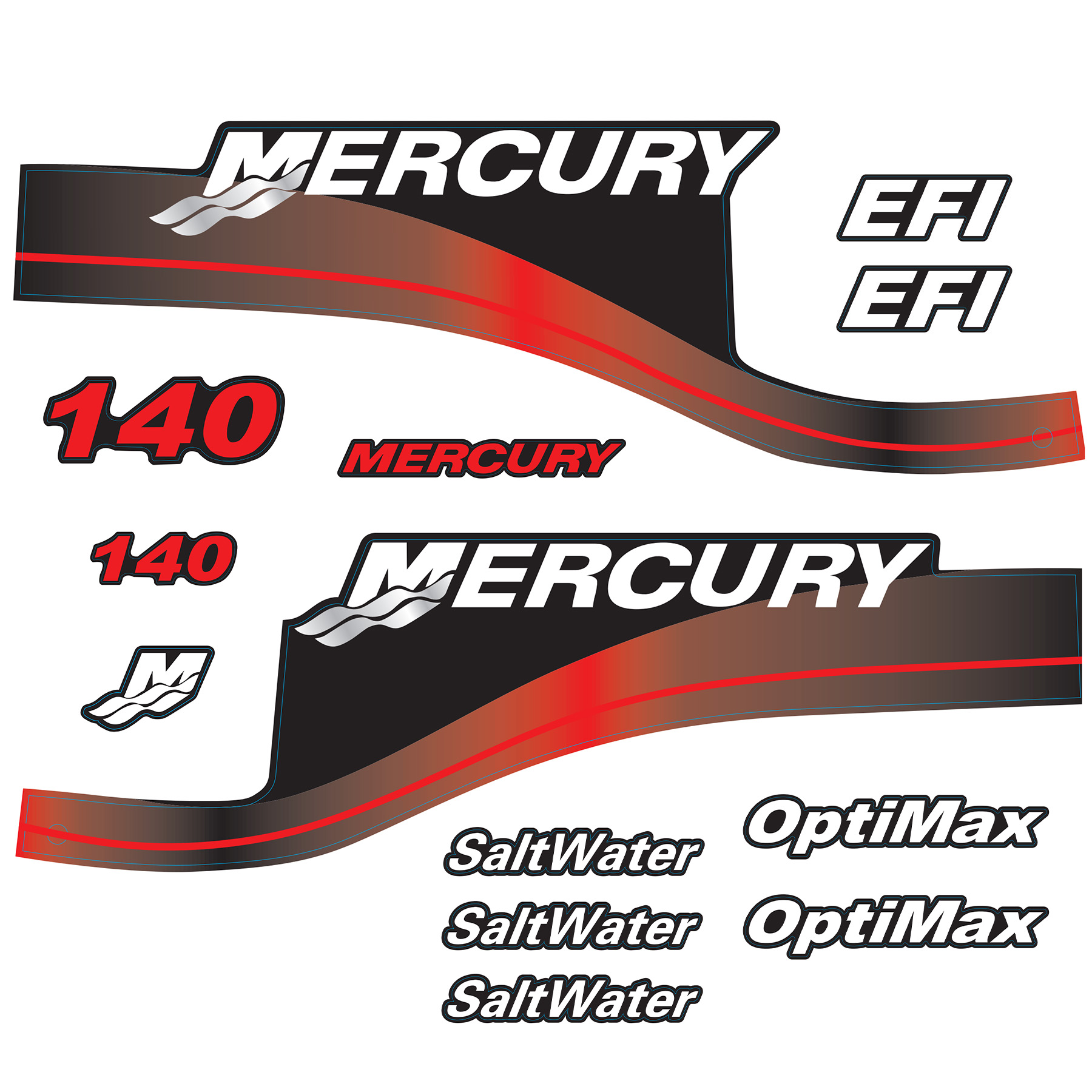 Mercury 2-Stroke 140hp SaltWater Outboard Cowling Cover Sticker Set Red Replacement - Image 4 - XRmarine