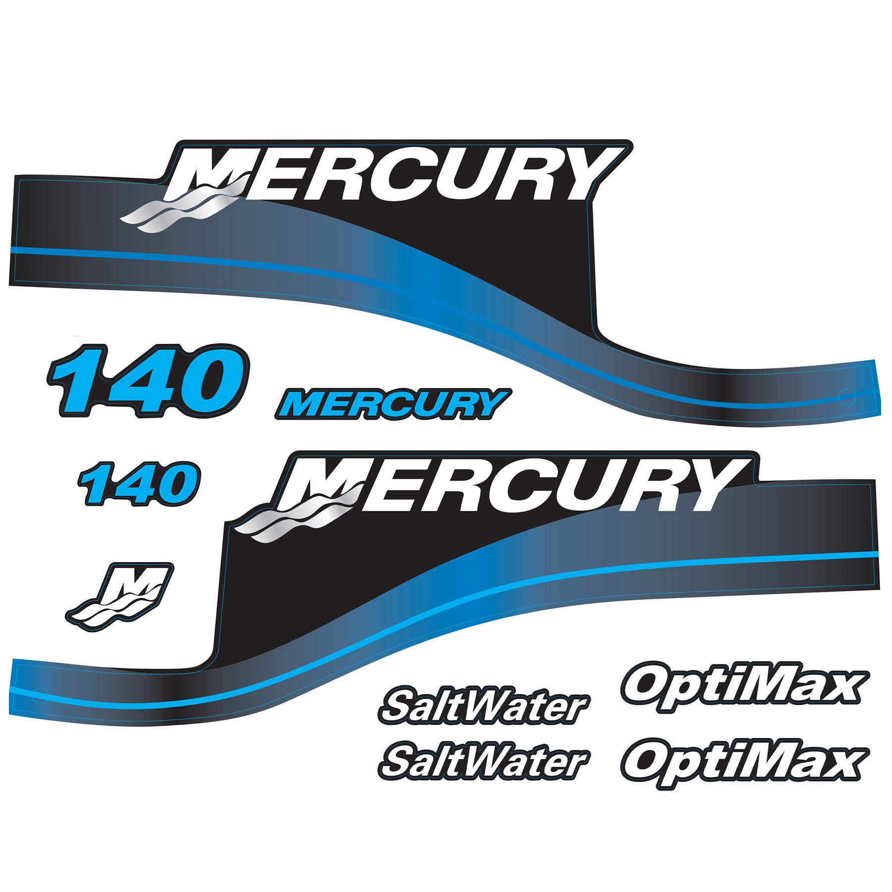 Mercury 2-Stroke 140hp SaltWater Outboard Cowling Cover Sticker Set Blue Replacement - Image 1 - XRmarine
