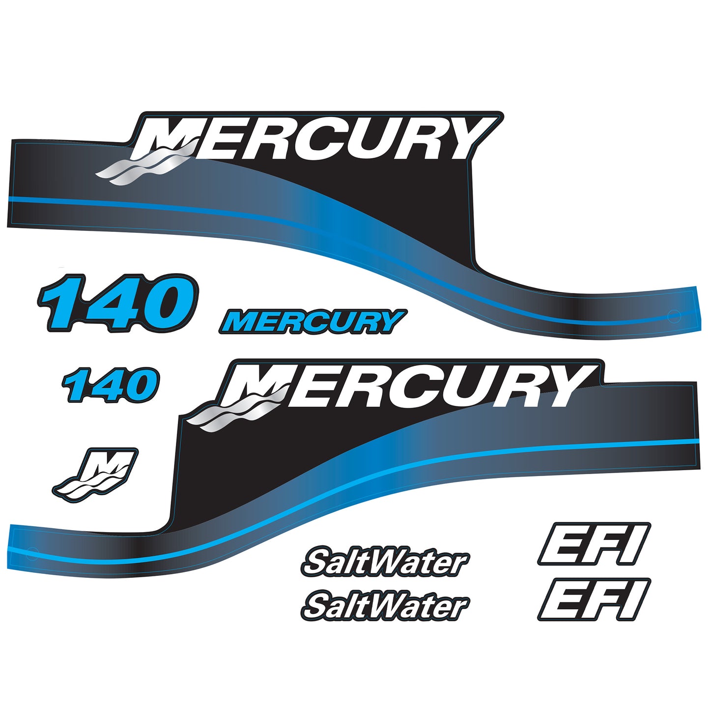 Mercury 2-Stroke 140hp SaltWater Outboard Cowling Cover Sticker Set Blue Replacement - Image 2 - XRmarine