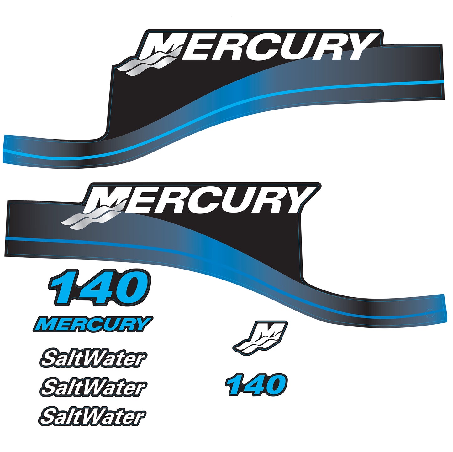 Mercury 2-Stroke 140hp SaltWater Outboard Cowling Cover Sticker Set Blue Replacement - Image 3 - XRmarine