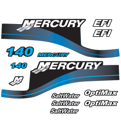 Mercury 2-Stroke 140hp SaltWater Outboard Cowling Cover Sticker Set Blue Replacement - Image 4 - XRmarine