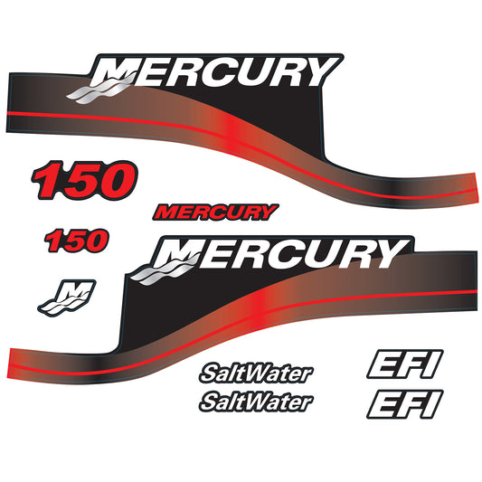 Mercury 2-Stroke 150hp SaltWater Outboard Cowling Cover Sticker Set Red Replacement - Image 2 - XRmarine