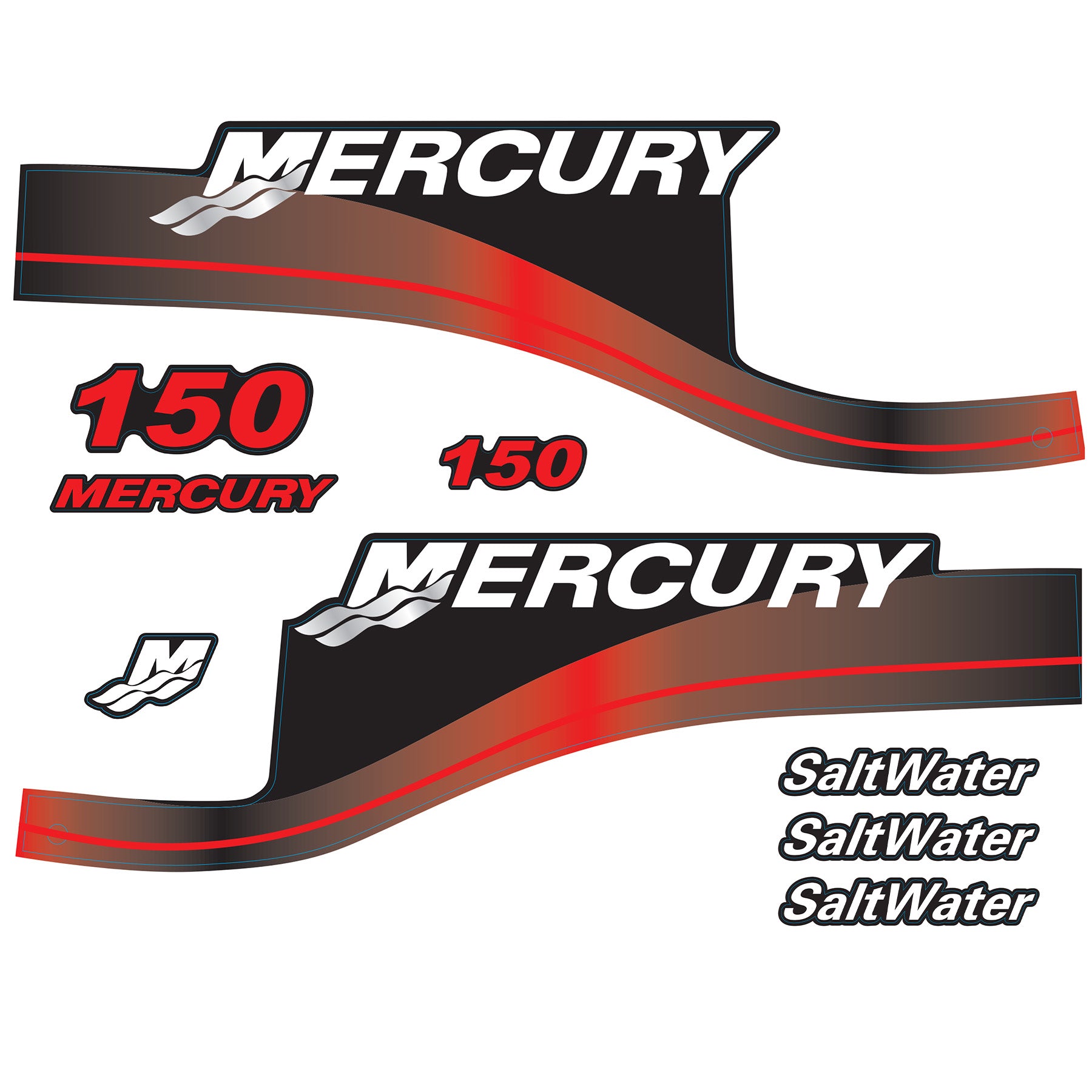 Mercury 2-Stroke 150hp SaltWater Outboard Cowling Cover Sticker Set Red Replacement - Image 3 - XRmarine