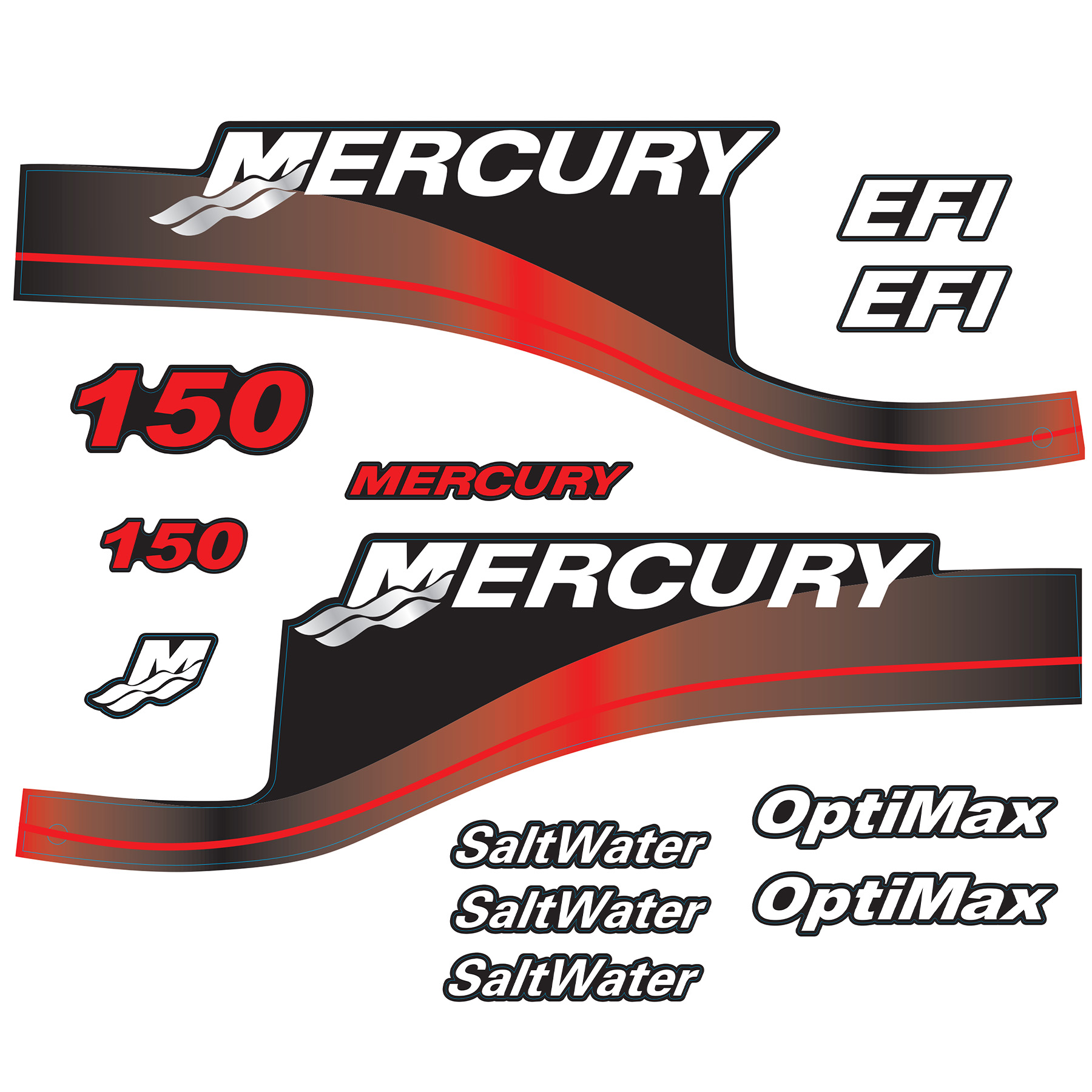 Mercury 2-Stroke 150hp SaltWater Outboard Cowling Cover Sticker Set Red Replacement - Image 4 - XRmarine