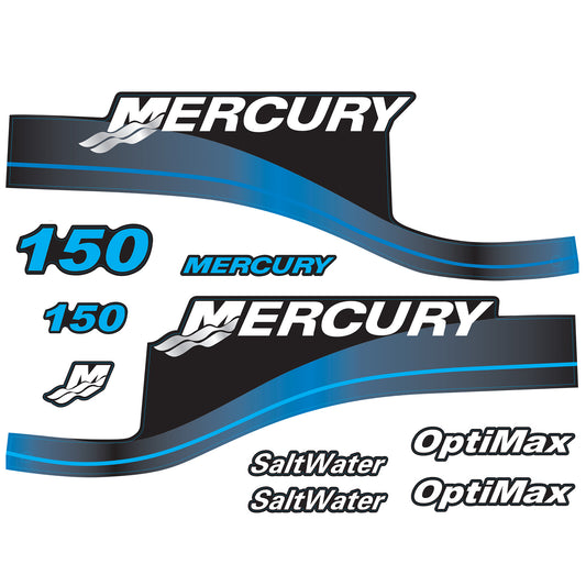 Mercury 2-Stroke 150hp SaltWater Outboard Cowling Cover Sticker Set Blue Replacement - Image 1 - XRmarine