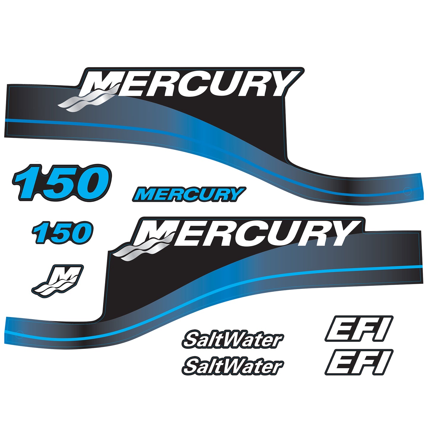 Mercury 2-Stroke 150hp SaltWater Outboard Cowling Cover Sticker Set Blue Replacement - Image 2 - XRmarine