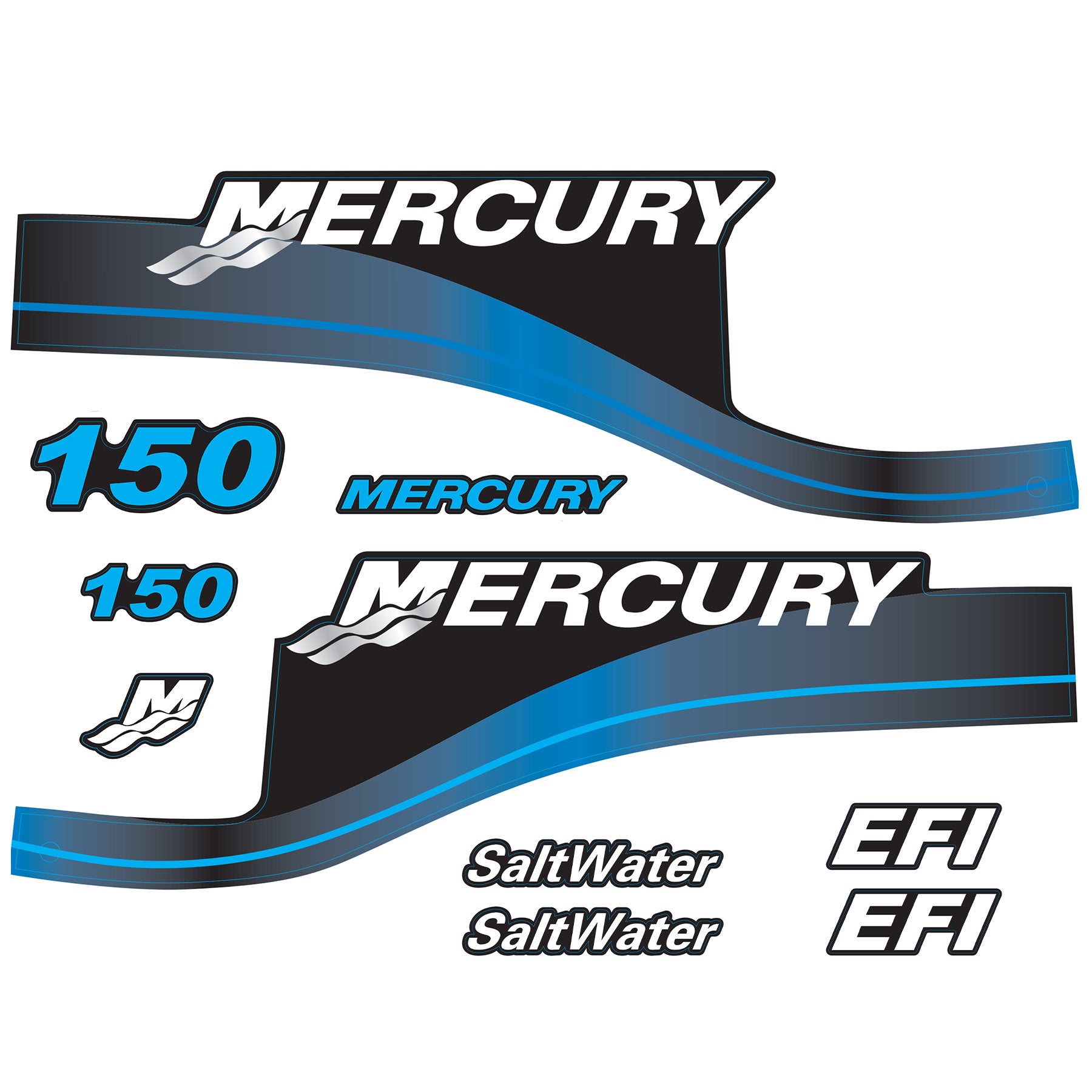 Mercury 2-Stroke 150hp SaltWater Outboard Cowling Cover Sticker Set Blue Replacement - Image 2 - XRmarine