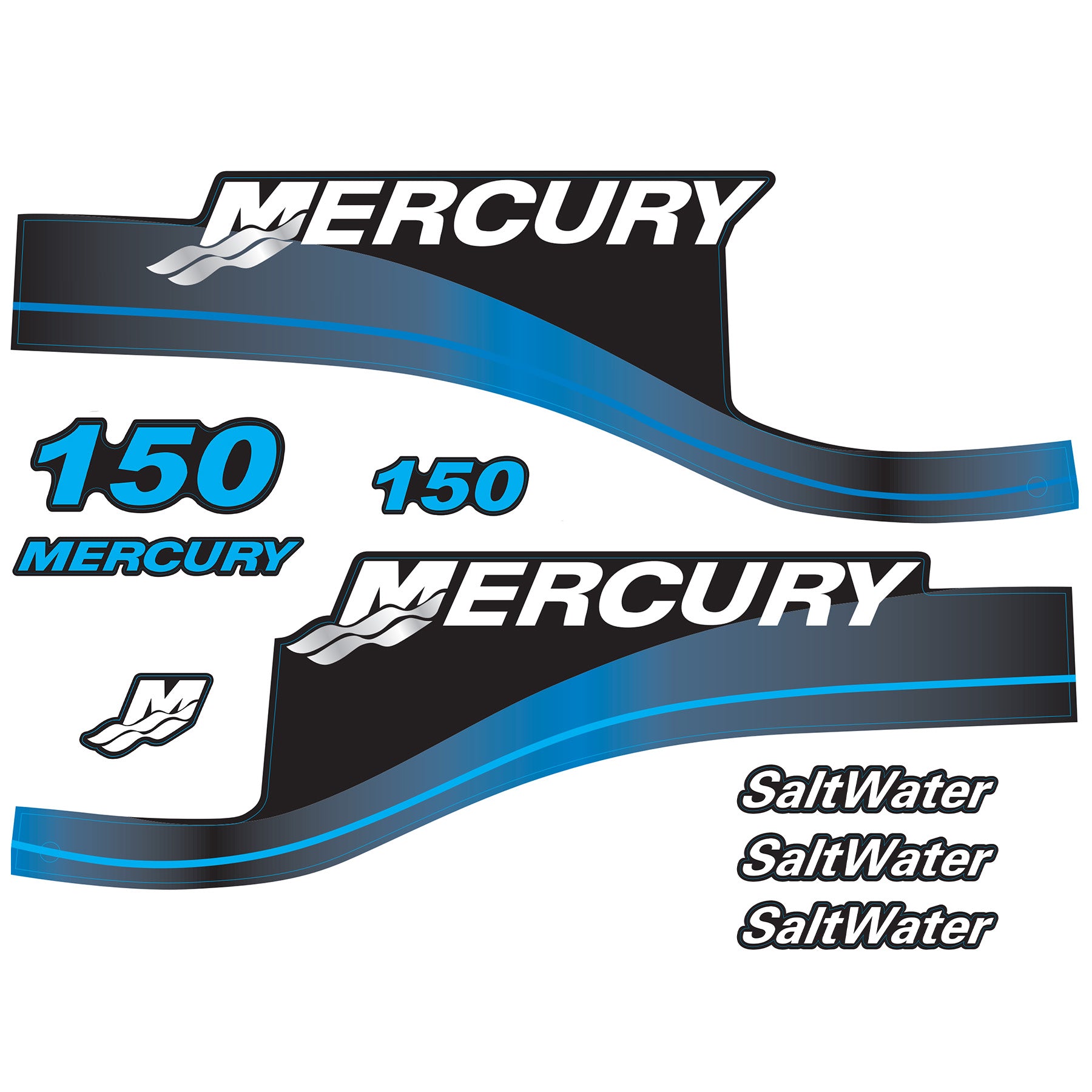 Mercury 2-Stroke 150hp SaltWater Outboard Cowling Cover Sticker Set Blue Replacement - Image 3 - XRmarine