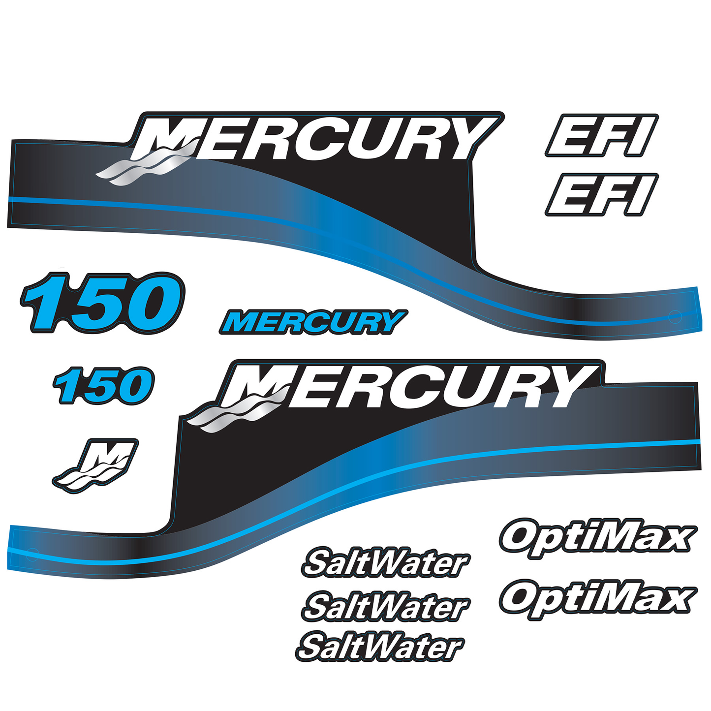Mercury 2-Stroke 150hp SaltWater Outboard Cowling Cover Sticker Set Blue Replacement - Image 4 - XRmarine