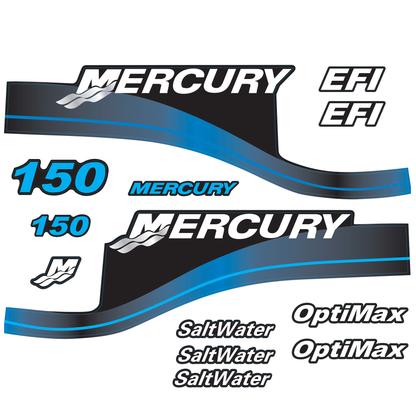 Mercury 2-Stroke 150hp SaltWater Outboard Cowling Cover Sticker Set Blue Replacement - Image 4 - XRmarine