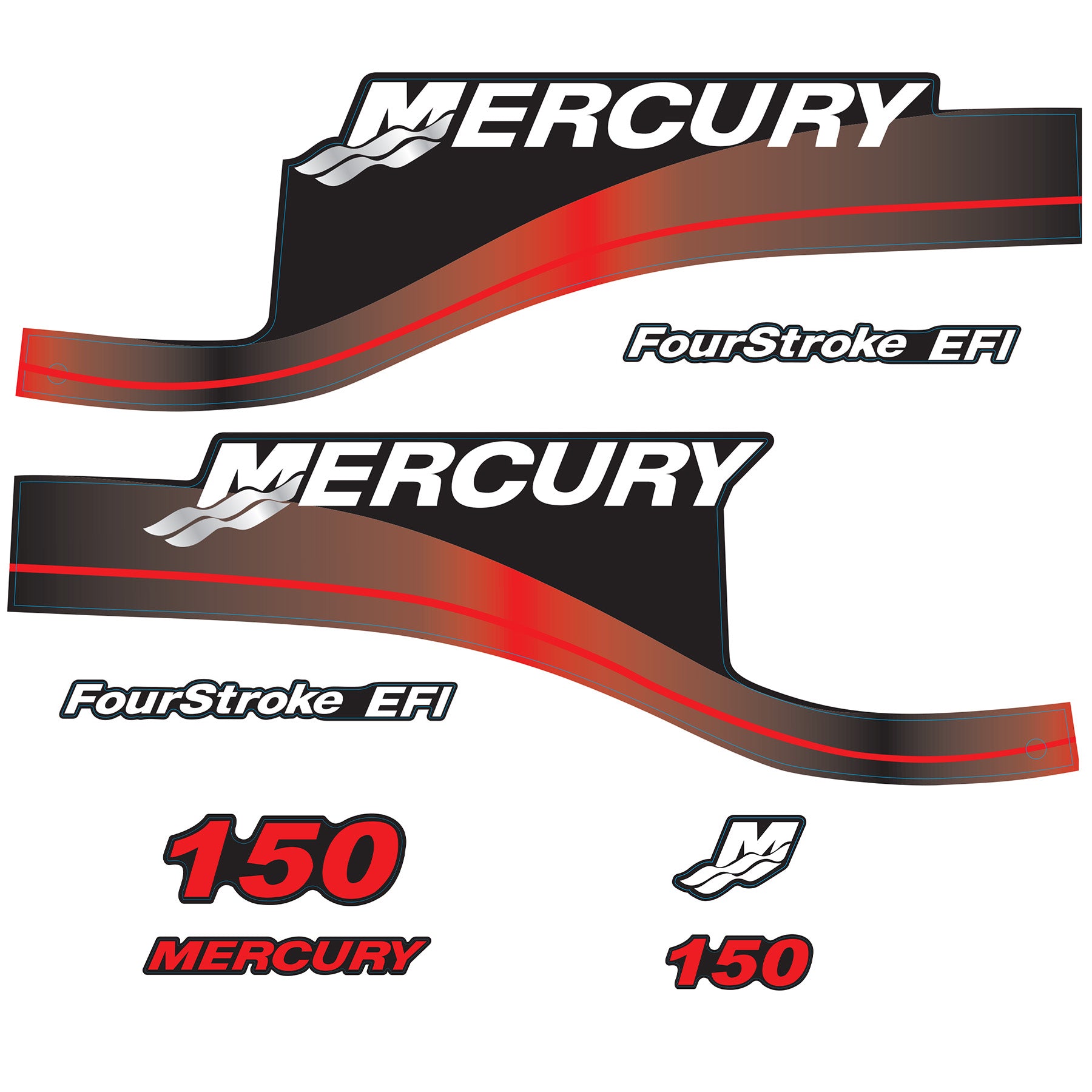 Mercury 4-Stroke EFI 150hp Outboard Motors Cowling Cover Sticker Set Red Replacement - Image 1 - XRmarine