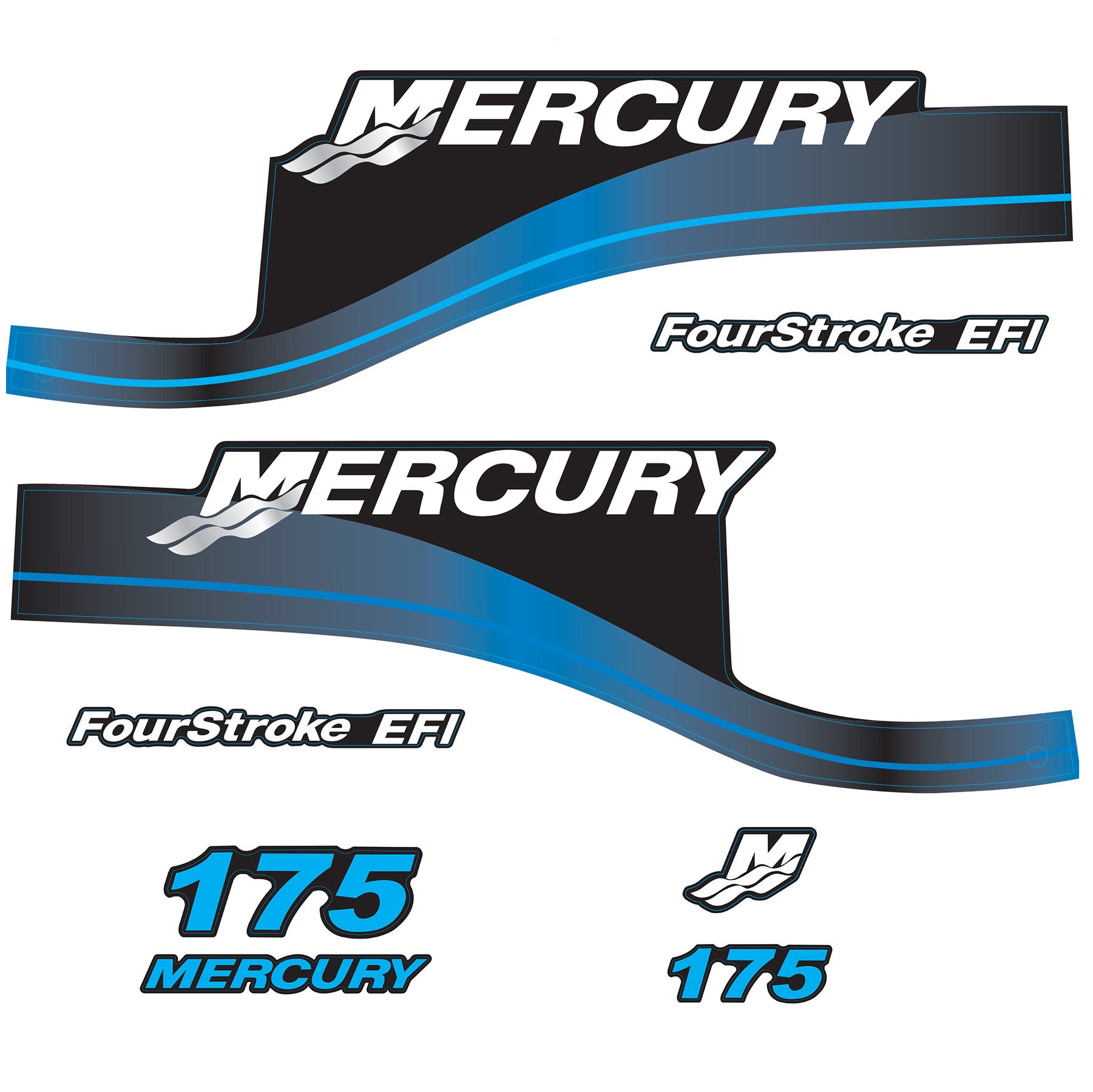 Mercury 4-Stroke EFI 175hp Outboard Motors Cowling Cover Sticker Set Blue Replacement - Image 1 - XRmarine