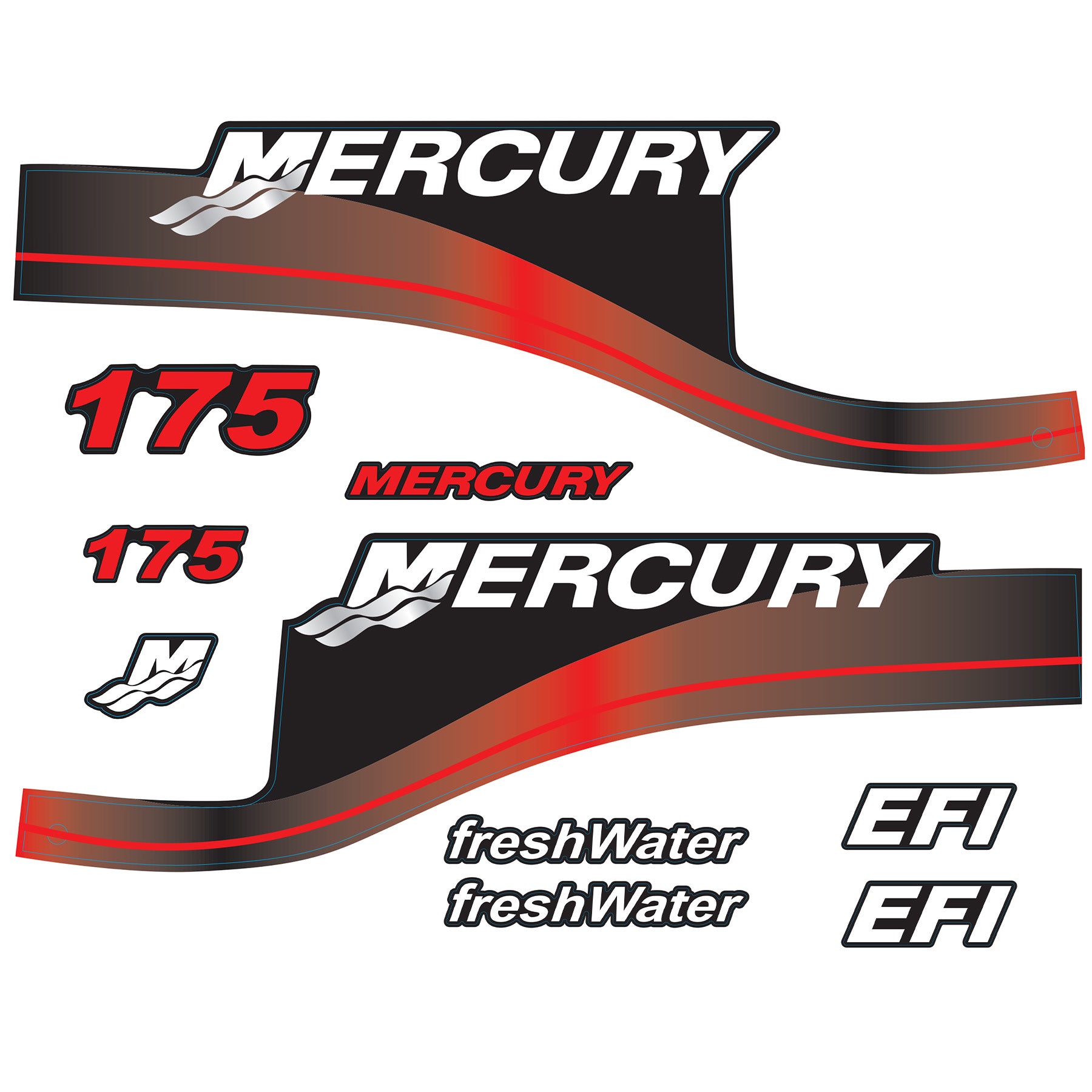 Mercury 2-Stroke 175hp freshWater Optimax Outboard Cowling Cover Sticker Red Replacement - Image 1 - XRmarine
