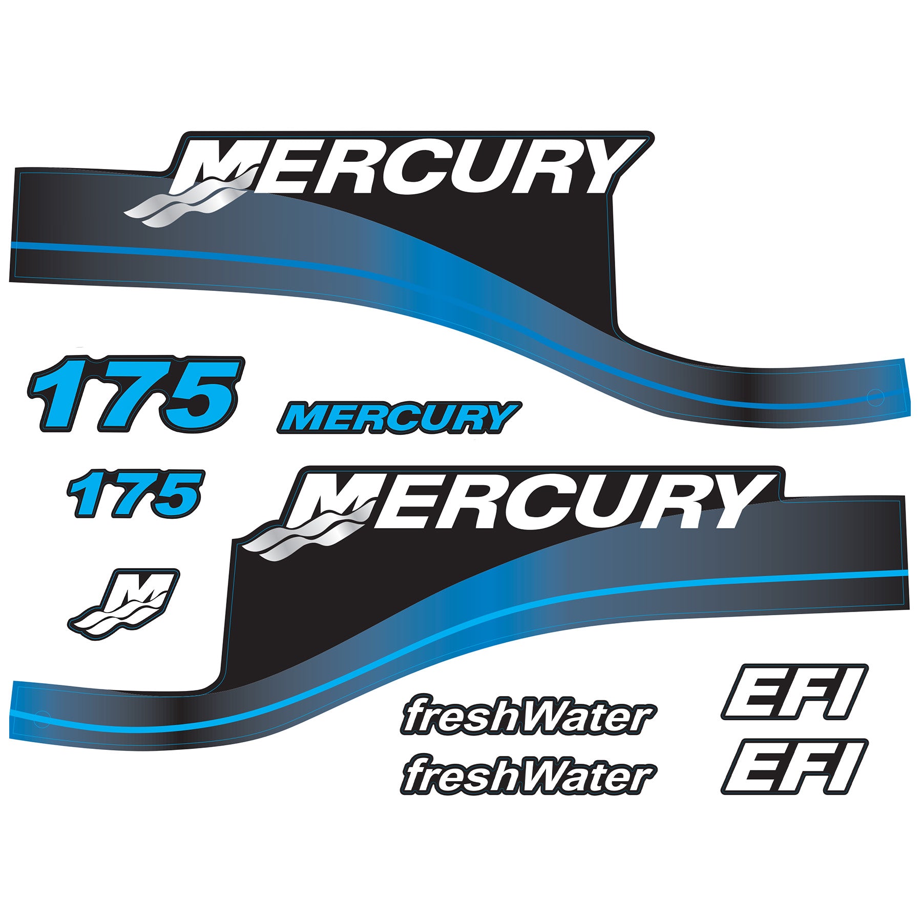Mercury 2-Stroke 175hp freshWater Optimax Outboard Cowling Cover Sticker Blue Replacement - Image 1 - XRmarine