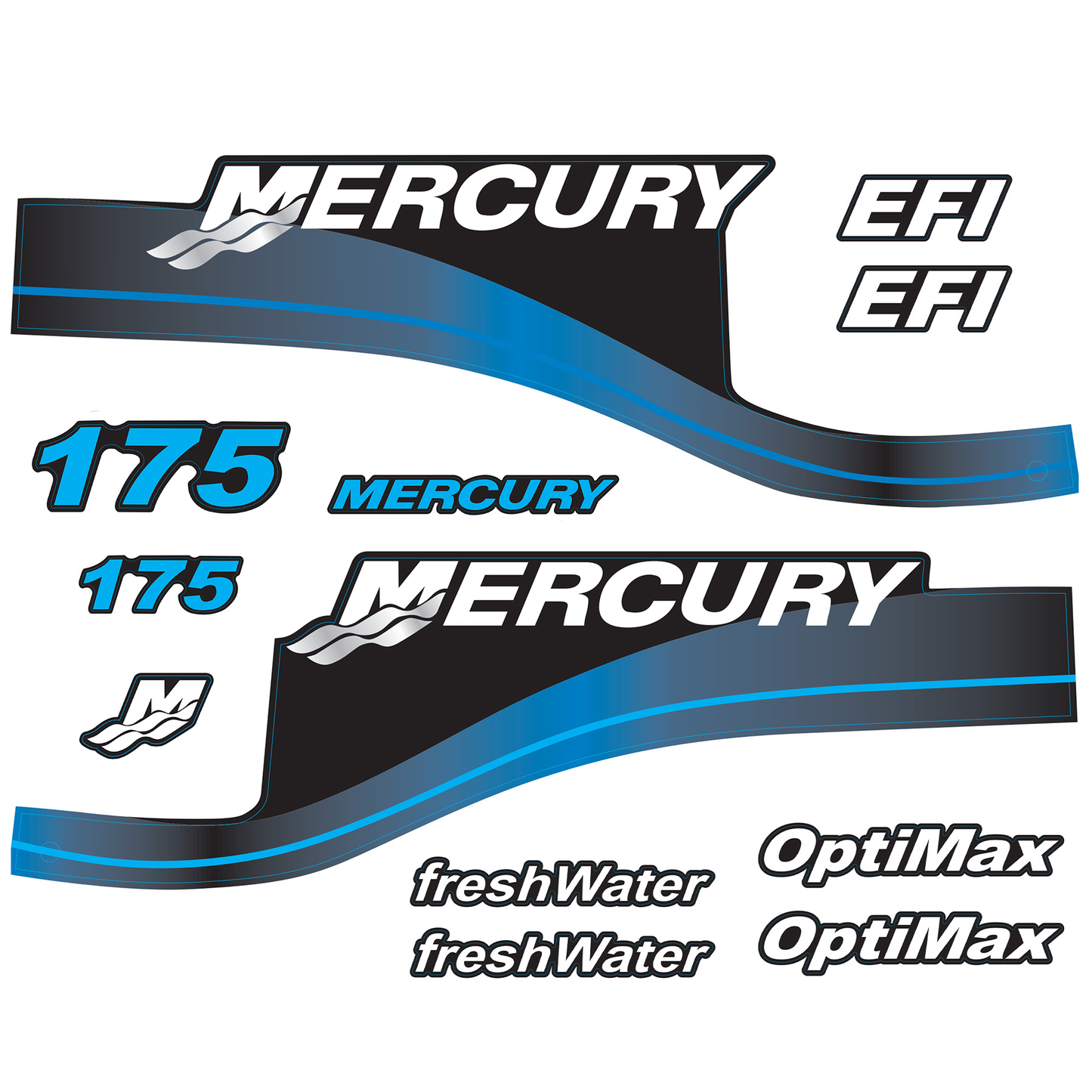 Mercury 2-Stroke 175hp freshWater Optimax Outboard Cowling Cover Sticker Blue Replacement - Image 3 - XRmarine
